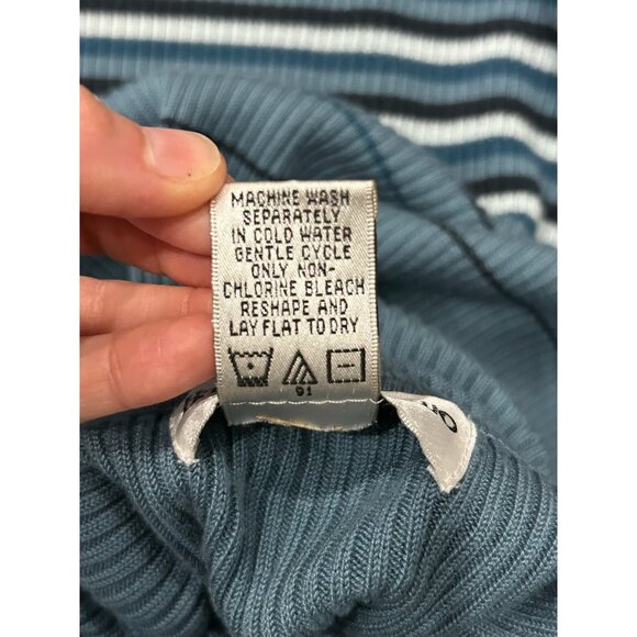 Hampshire Studio Striped Ribbed Turtleneck Blue Navy Sweater Sz Large - Picture 8 of 10